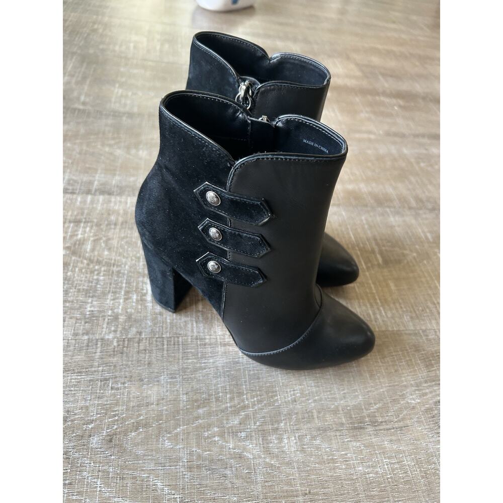 WHBM Kaydyn Ankle Booties Womens 6 Black Leather Velvet Block Heel Shoes NEW - Picture 12 of 16